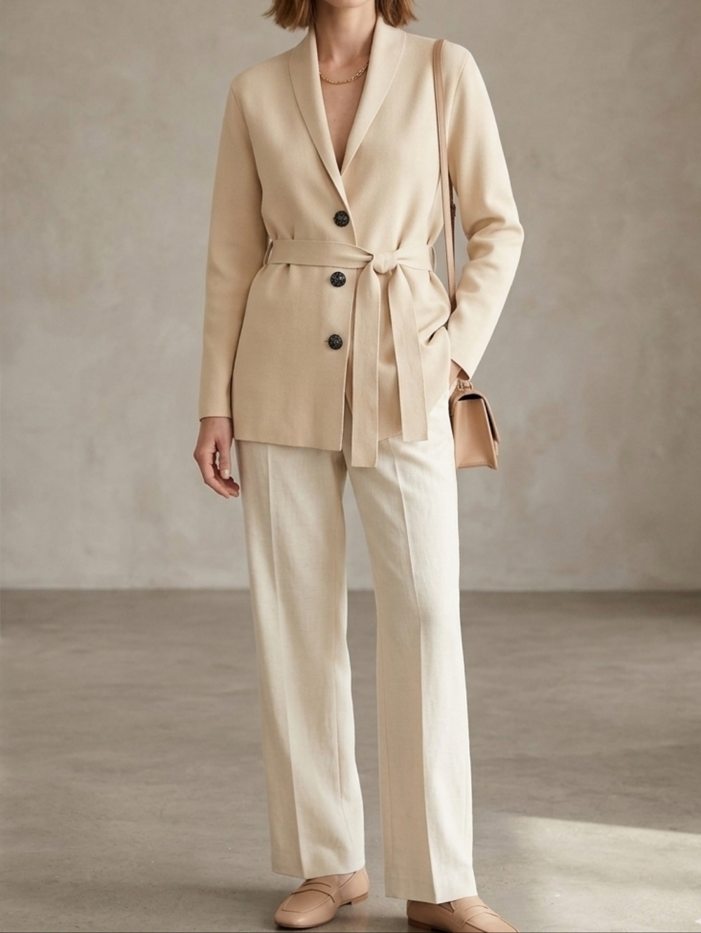 ZARA Cream Thick Knit Belted Oversized Cardigan Blazer SZ S